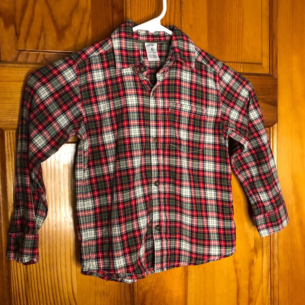 Red/ green / white Christmas plaid flannel 4T button down